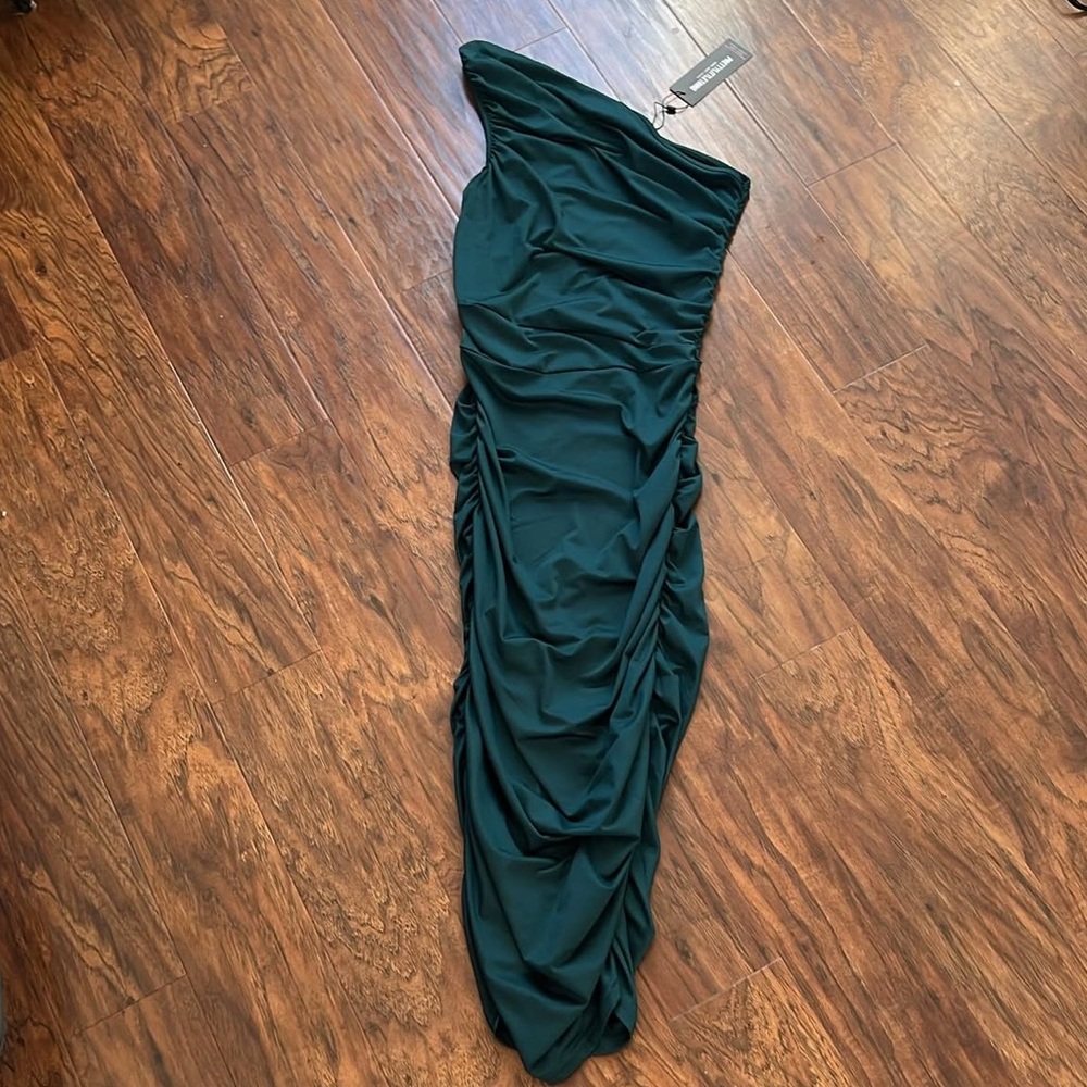 NWT Elegant Dark Green Ruched Gown